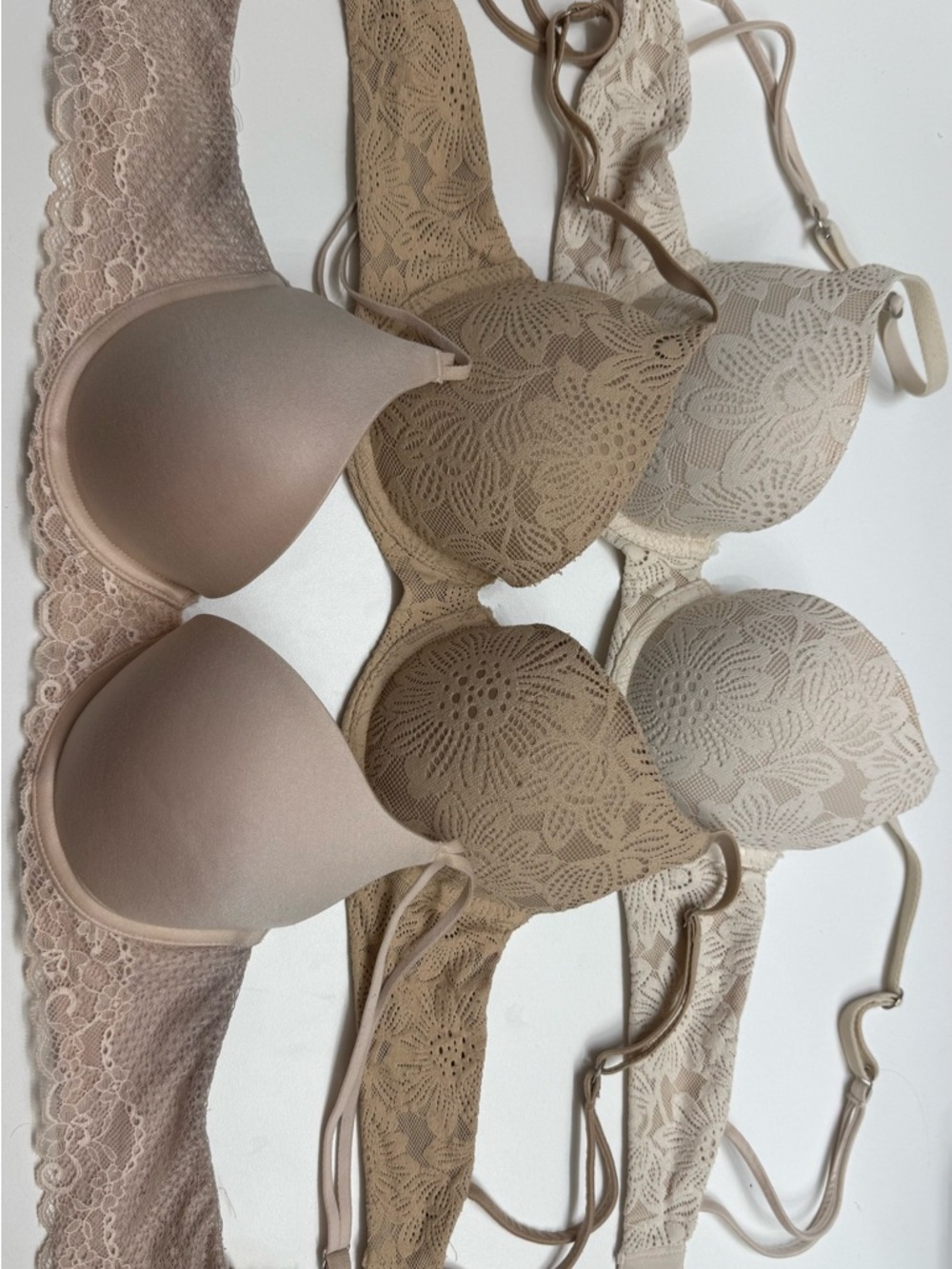 aerie Lace sunnie push-up Bra Set in Nude, Taupe & Cream